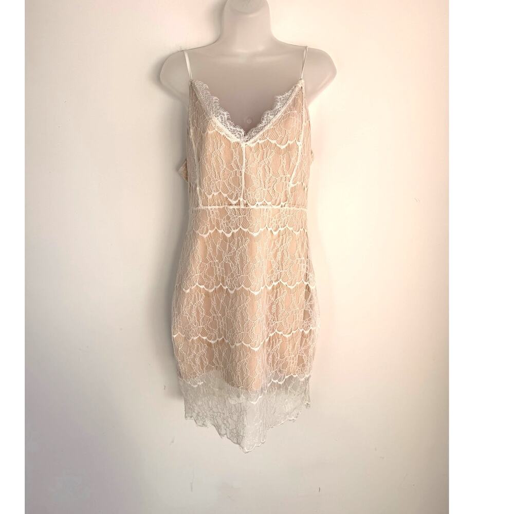 Lush Ivory Lace Slip Dress Open Back V-Neck Sleeveless Size Large